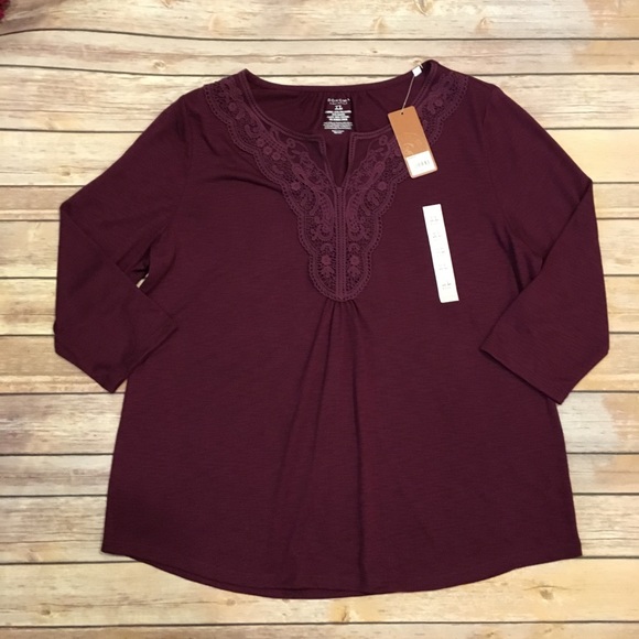 Sonoma Tops - Sonoma Three Quarter Sleeve Blouse with Lace, S XL Sonoma Tops - Sonoma Three Quarter Sleeve Blouse with Lace, S XL